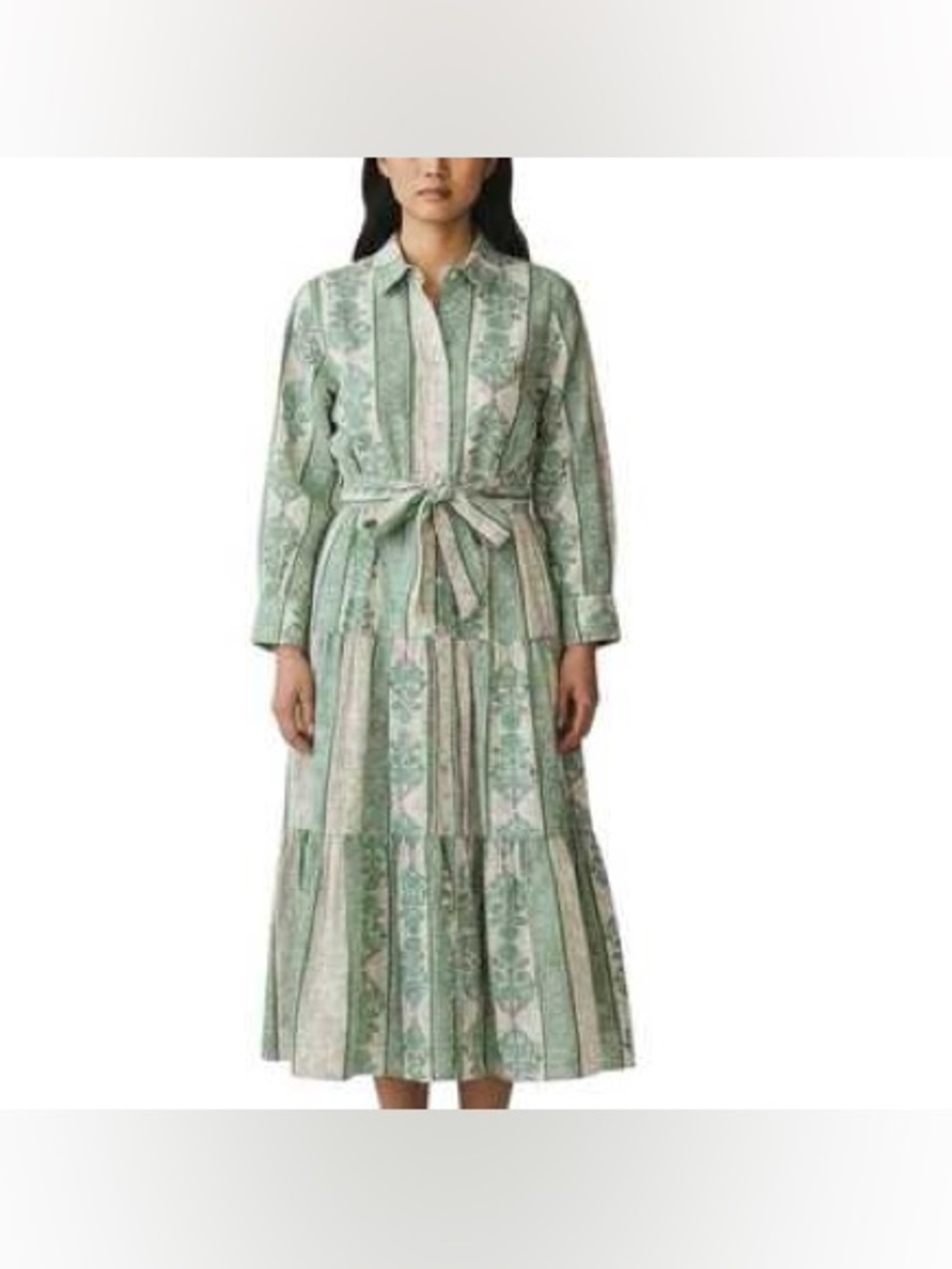 Roller Rabbit Green Printed Long-Sleeve Tie-Waist Shirt Dress